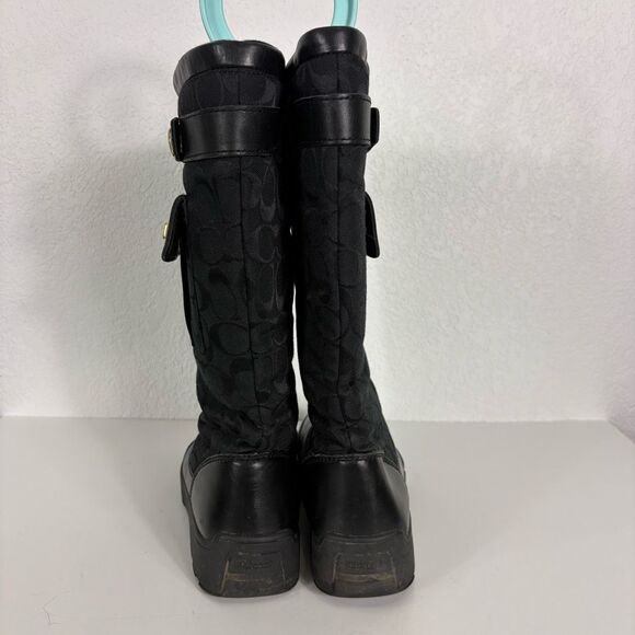 Coach Black Leather Monogram Kayla Signature Logo Tall Winter Boots Size 9.5 - Picture 10 of 14